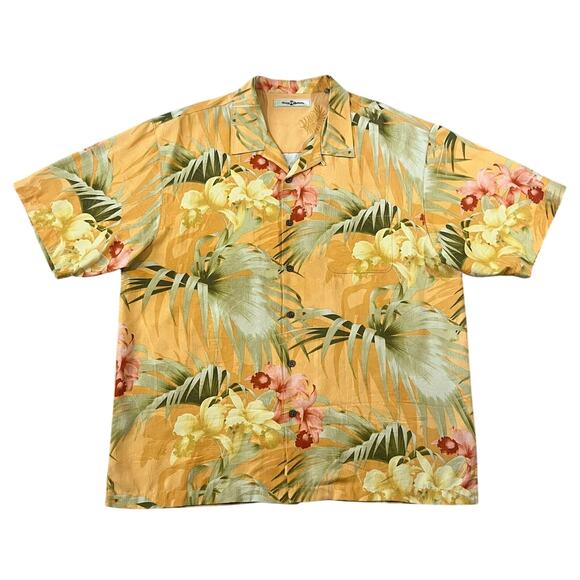 Tommy Bahama Mens Orange Hawaiian Floral Aloha Silk Camp Shirt Size XL - Picture 1 of 5